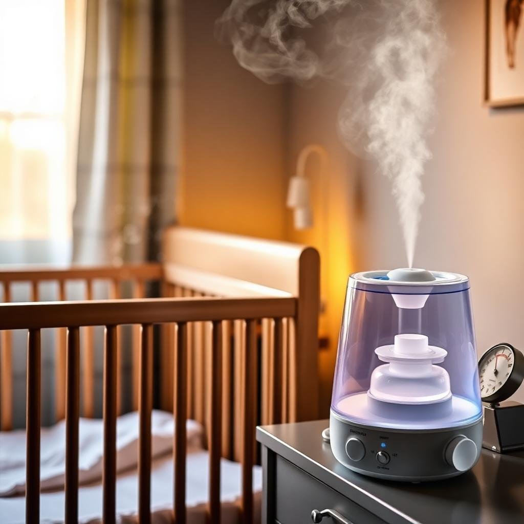 Cool-mist humidifier in nursery