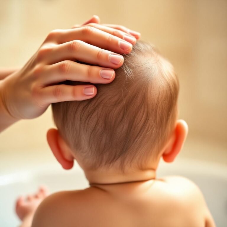 Parent gently massaging baby's scalp to loosen cradle cap scales