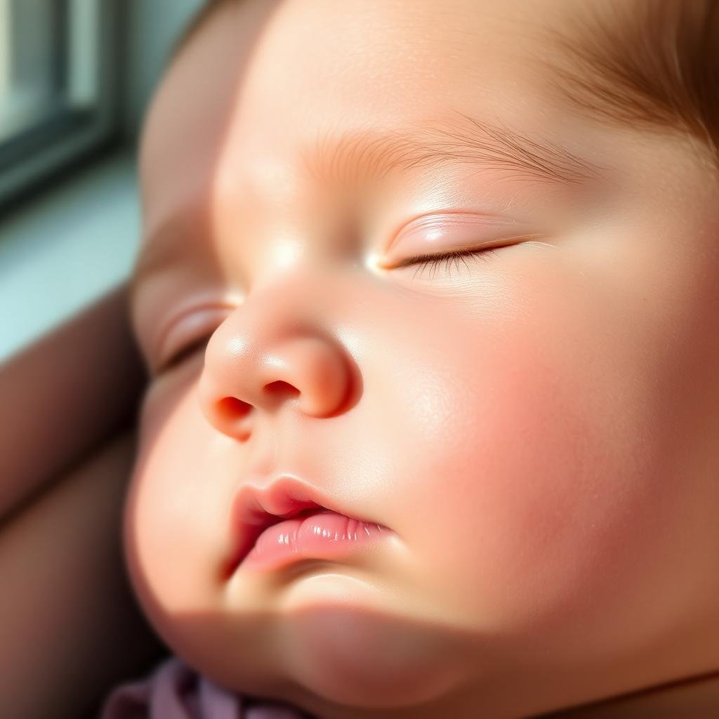 Close-up of newborn cheeks showing mild neonatal acne