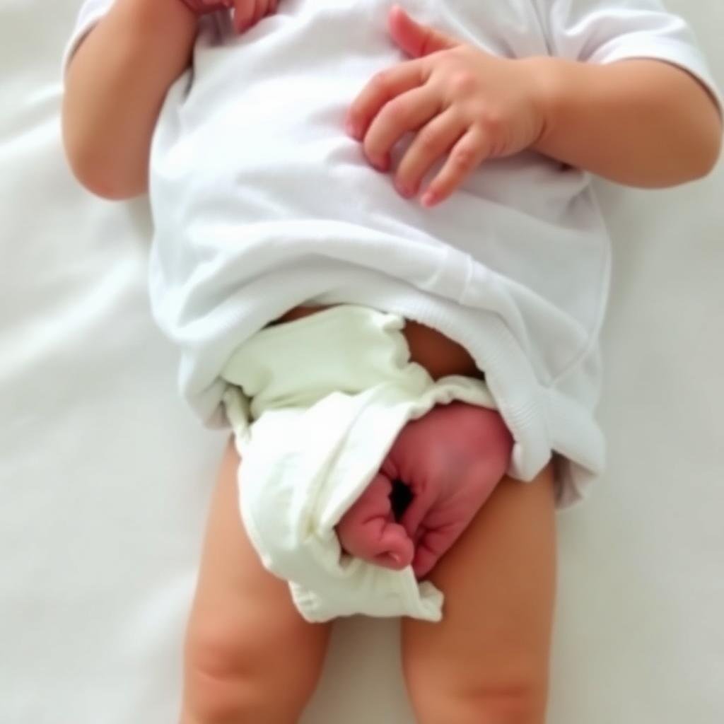 Newborn in onesie with diaper folded below the healing umbilical stump