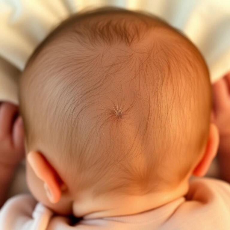 Back of newborn's head showing friction bald spot from lying on back