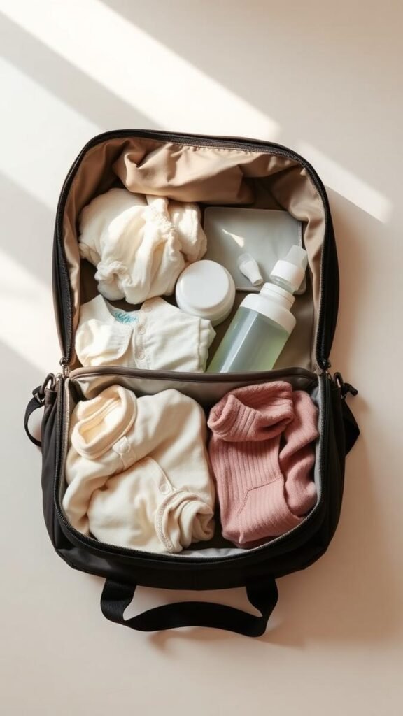 Well-organized diaper bag packed with newborn essentials