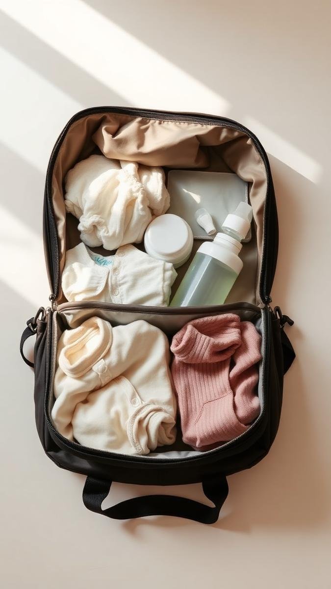 Well-organized diaper bag packed with newborn essentials