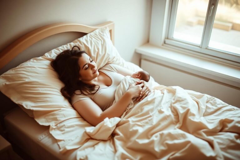 Mother resting with newborn after c-section