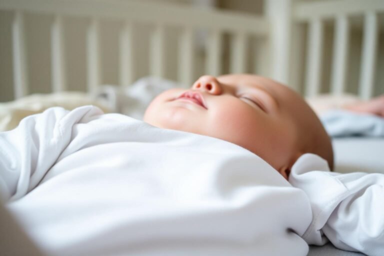 Close up of sleeping baby chest rising while breathing calmly