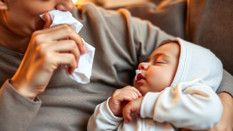 Baby cold symptoms and relief: a parent wiping a baby's runny nose with a soft tissue