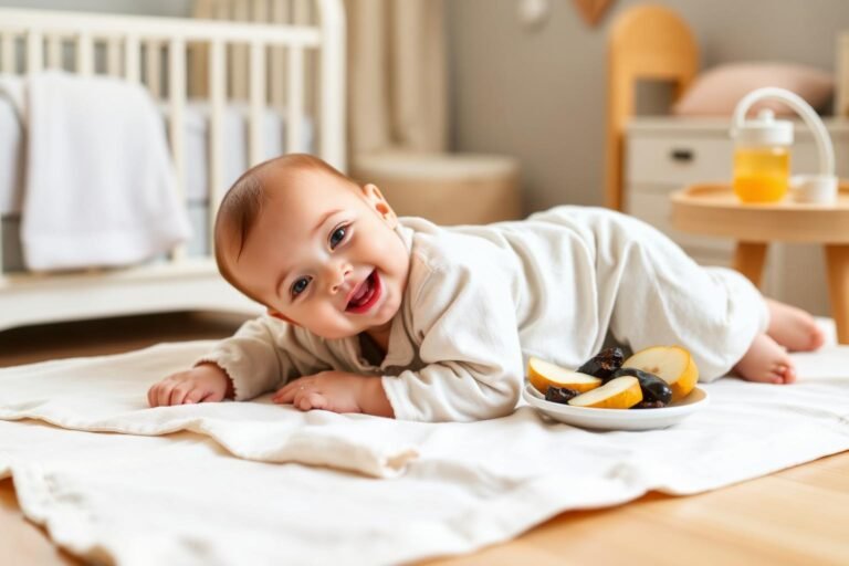 Parent bicycling baby's legs to relieve constipation on a soft mat