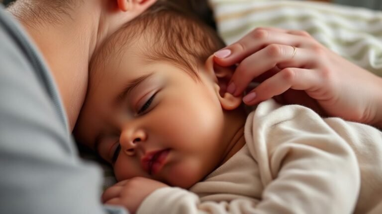 Baby ear infection signs and treatment: a parent gently checking a resting baby's ear