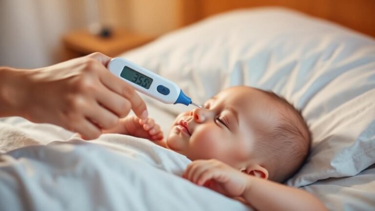 Baby fever temperature guide: a parent checking a baby's temperature with a digital thermometer