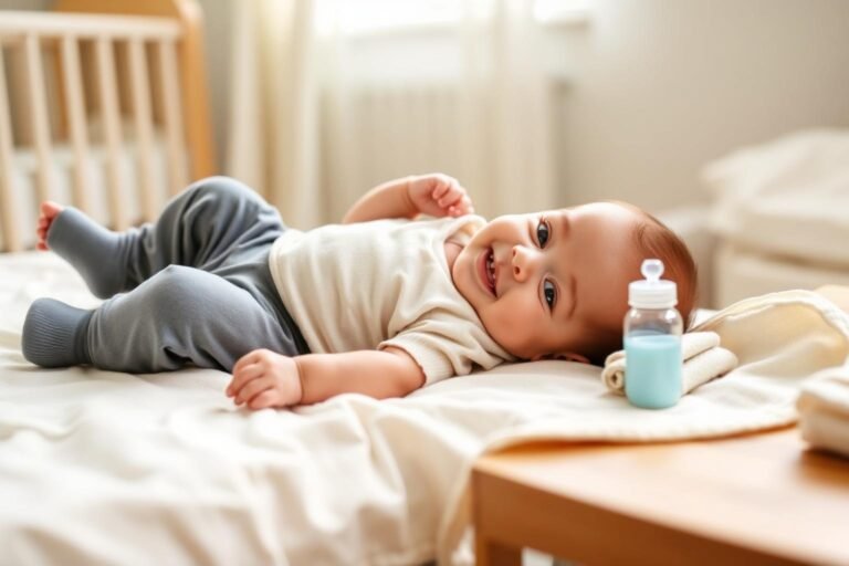 Parent gently massaging a fussy baby's tummy to relieve gas