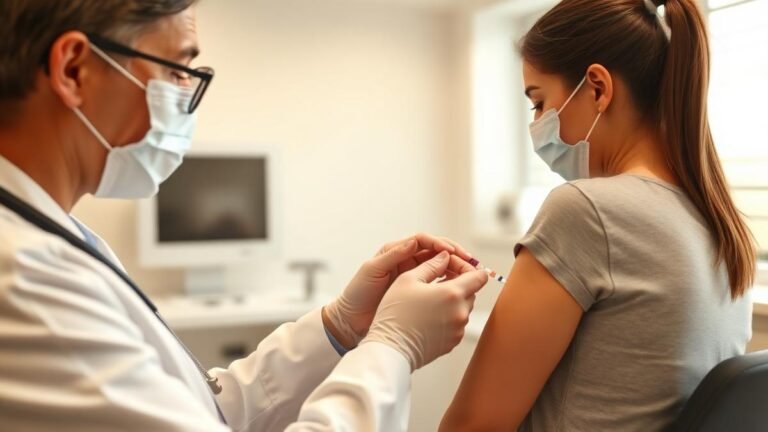Baby vaccination schedule: a pediatrician giving a vaccine while a parent holds the baby in a clinic