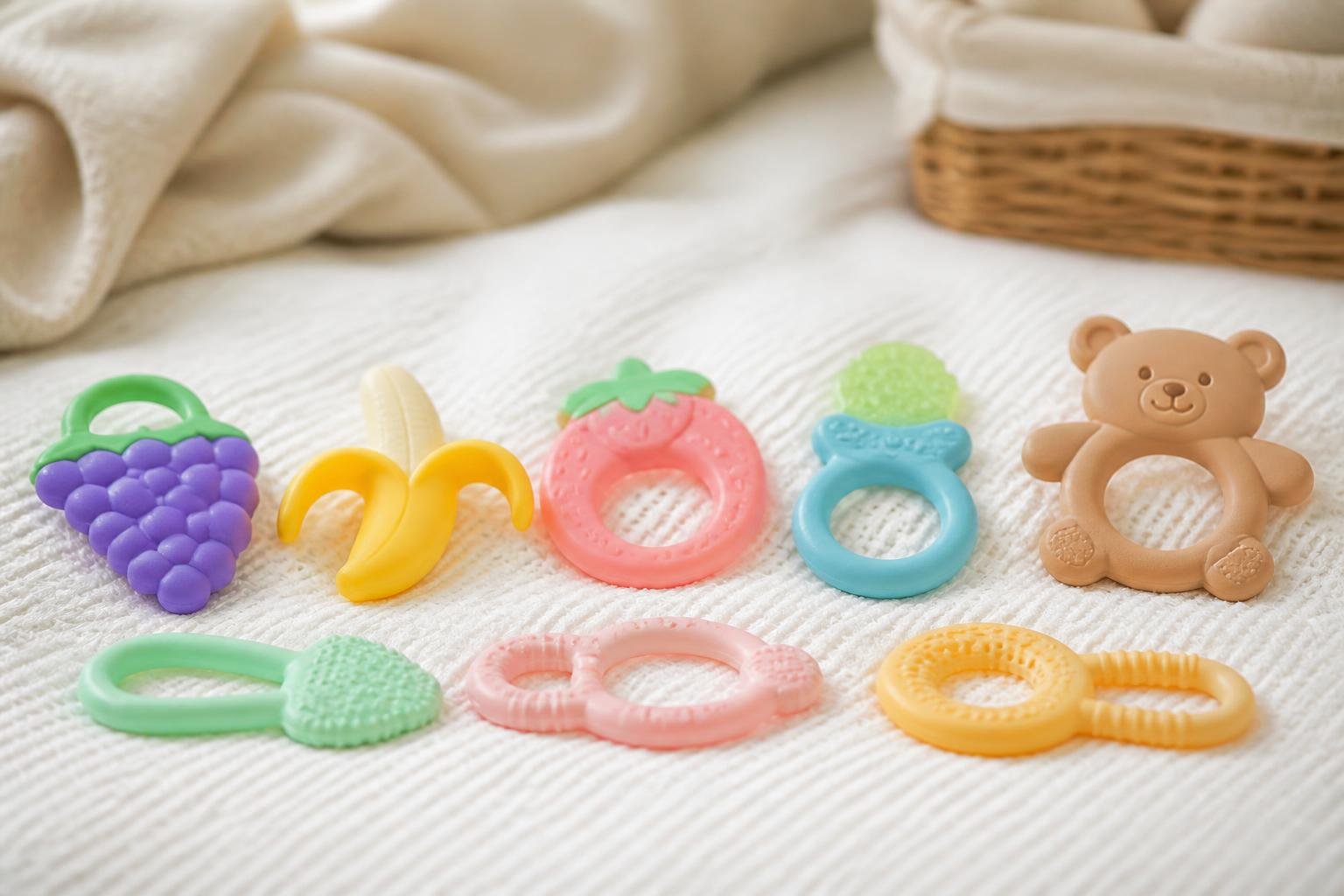 Best silicone baby teethers arranged by teething stage