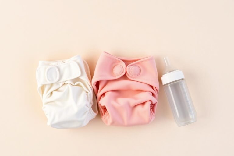 Side by side of breastfeeding bottle feeding items with clean diapers