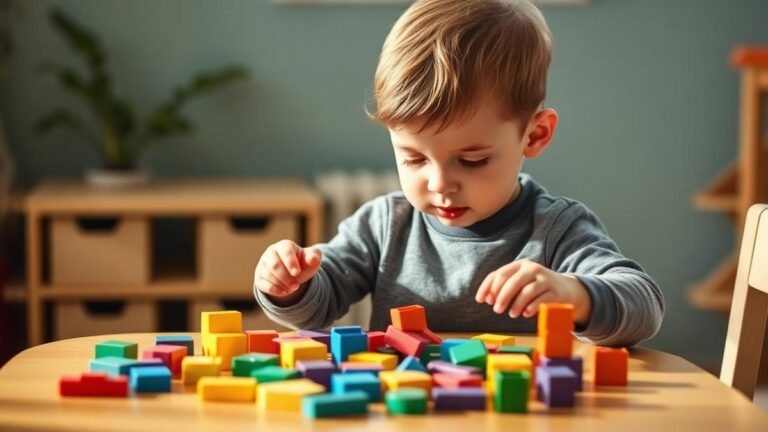 Cognitive development in toddlers: a curious toddler sorting colorful shape blocks at a small table