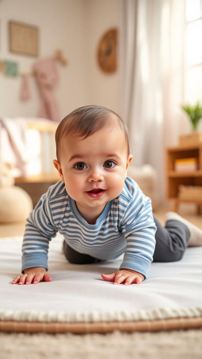 Five-month-old baby rolling over and pushing up on a play mat