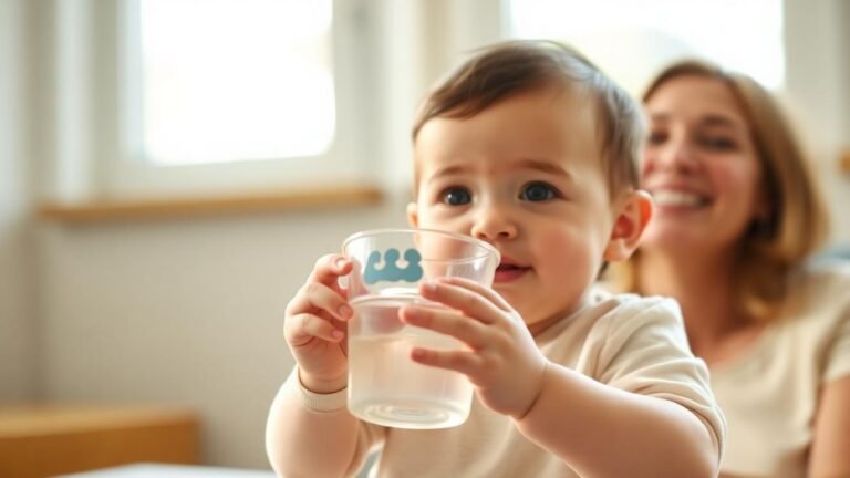 Baby drinking water from a small cup — when can babies drink water