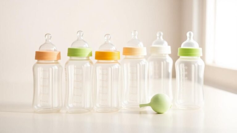 BPA-free plastic baby bottles arranged on a clean surface
