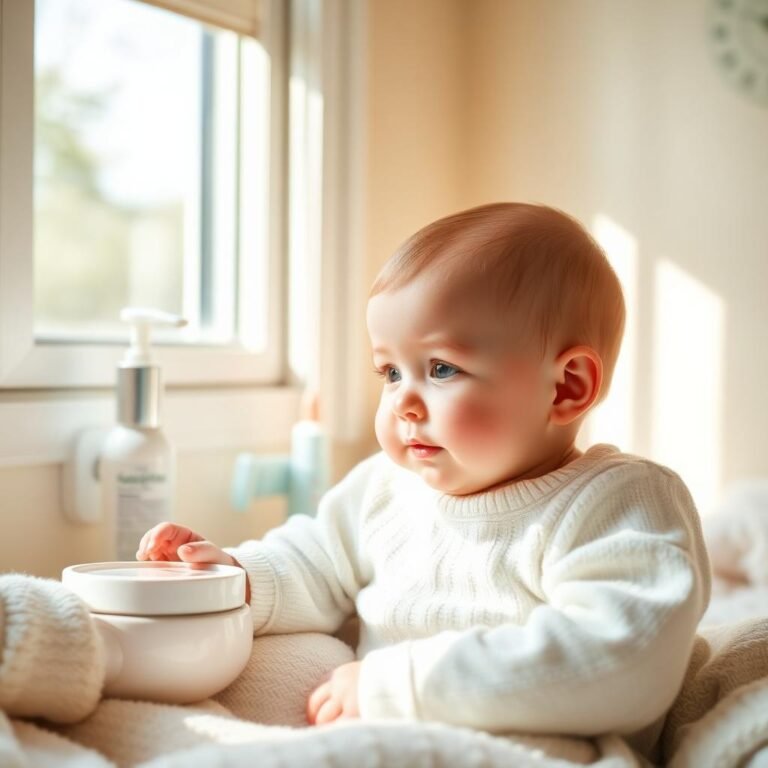 Parent gently applying moisturizer to a newborn's soft skin during a daily skin care routine