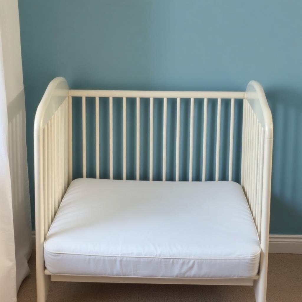 Safe sleep setup with baby on back in a bare crib with firm mattress and fitted sheet