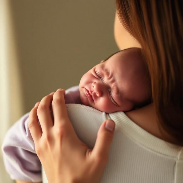Fussy newborn crying inconsolably in the evening during a PURPLE crying colic episode