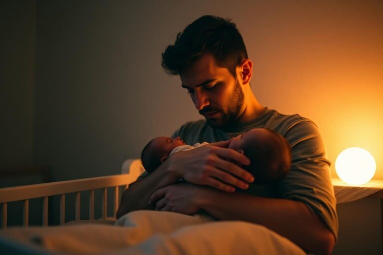 Tired parent gently soothing a newborn who keeps waking during the night