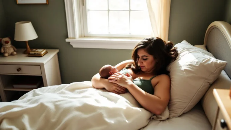 Mother resting skin-to-skin with her newborn during the first week postpartum