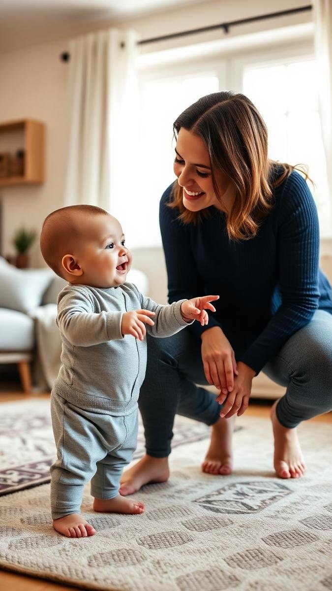 How many words at 12 months: a one-year-old babbling and pointing while a parent listens