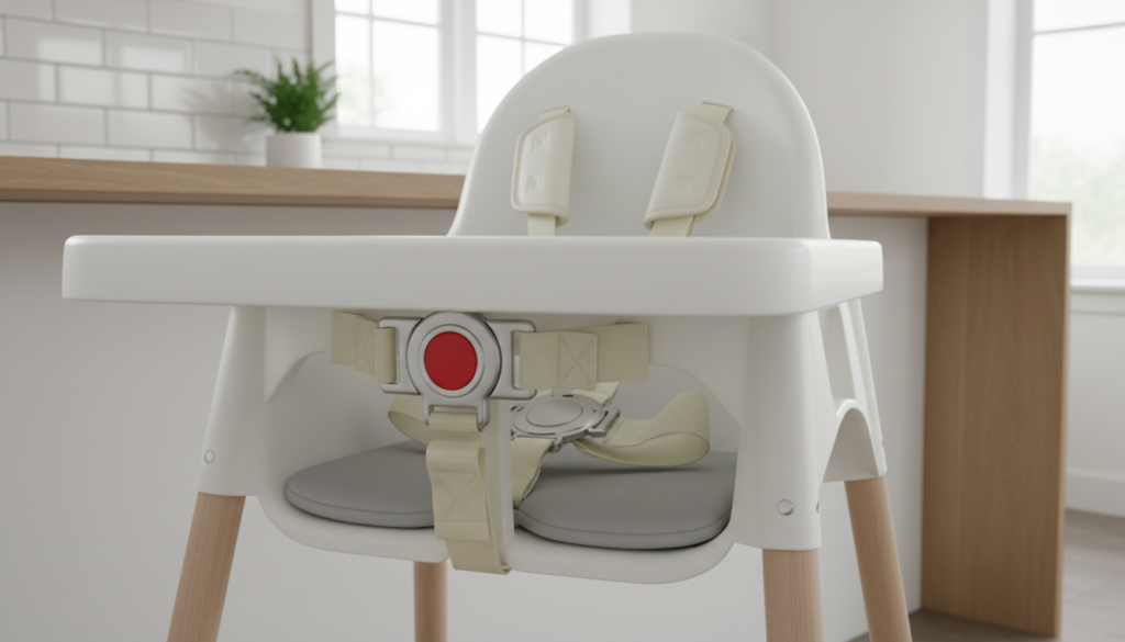High chair with 5-point harness strap system