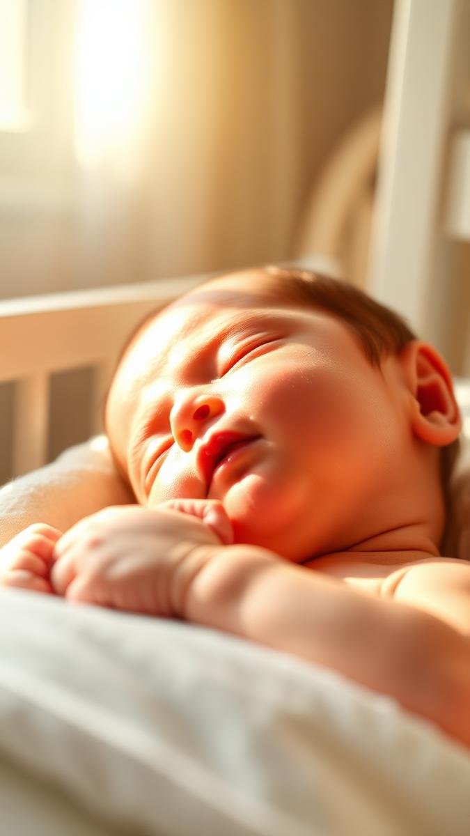 Peacefully sleeping newborn breathing calmly in a nursery