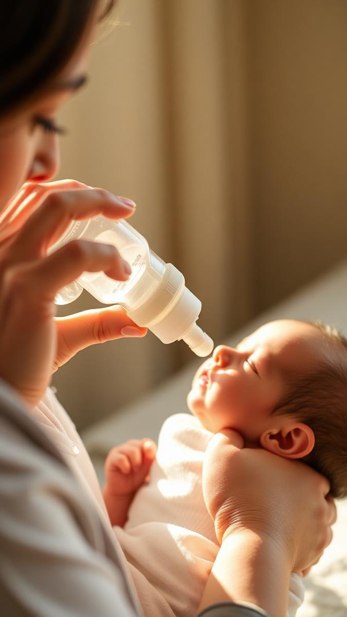 Parent feeding a newborn a bottle to keep hydrated