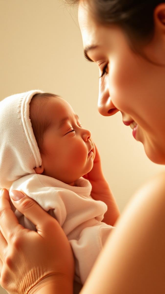 Parent talking softly close to a newborn's ear