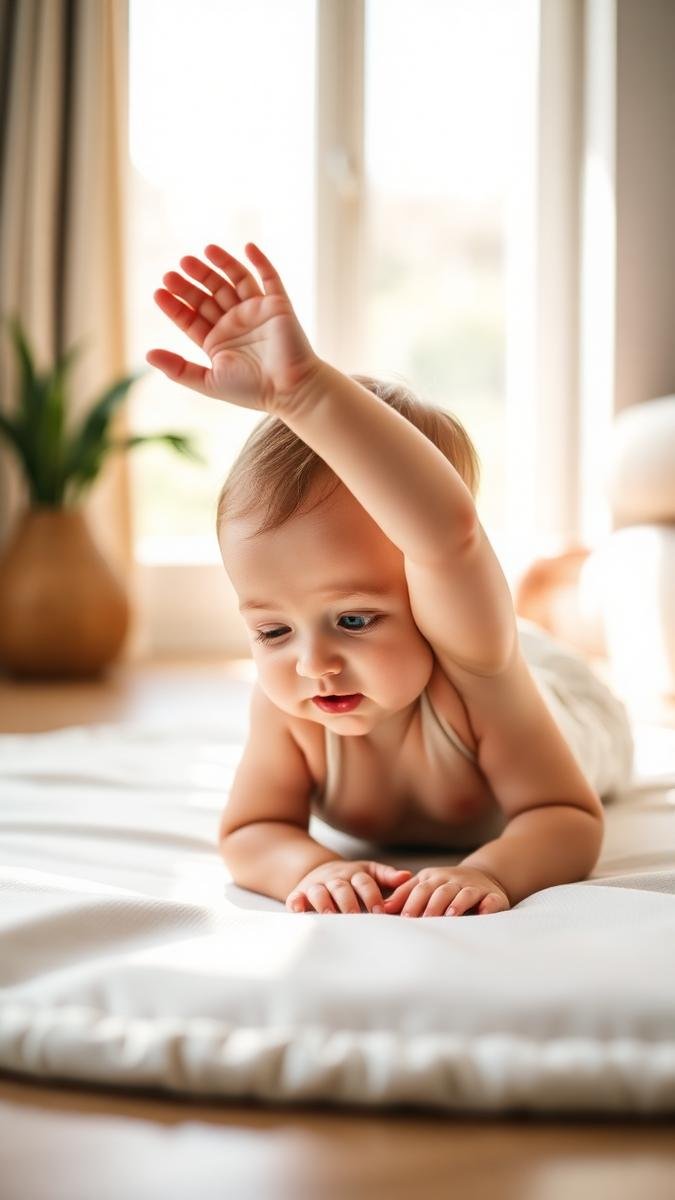 Newborn milestones at 1, 2 and 3 months: an infant during tummy time lifting their head