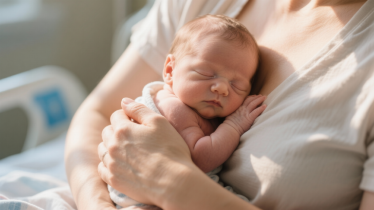 Parent gently holding sleeping newborn baby close to chest - solutions for contact sleeping