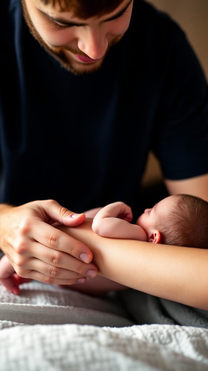Parent gently examining a newborn's soft skin