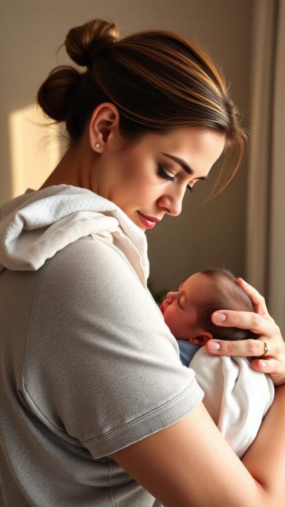 Parent burping a newborn over the shoulder with a cloth