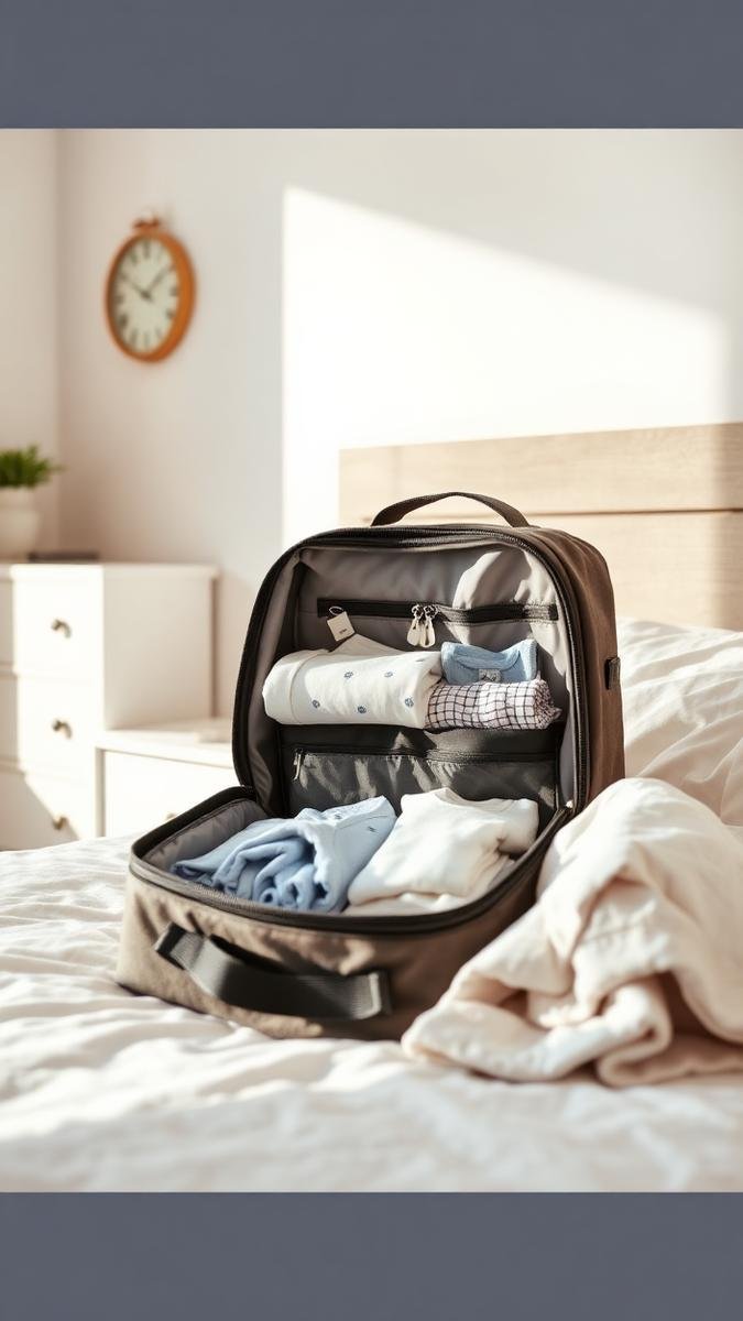 Packed hospital bag with baby clothes ready for labor
