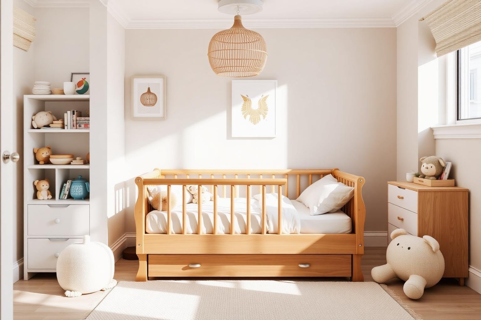 Calm nursery with a safe-sleep toddler bed