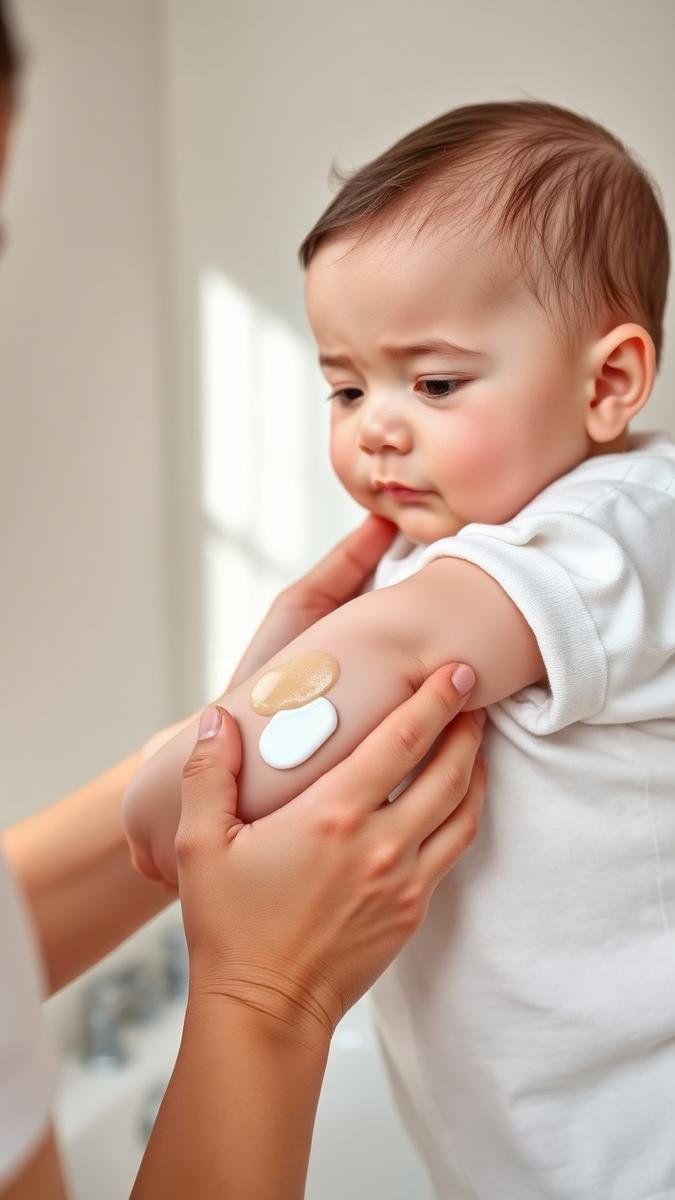 How to treat baby eczema naturally: a parent applying gentle moisturizer to a baby's eczema-prone skin