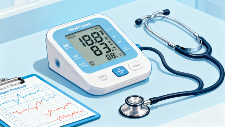 Pediatric blood pressure percentile calculator with stethoscope and medical chart