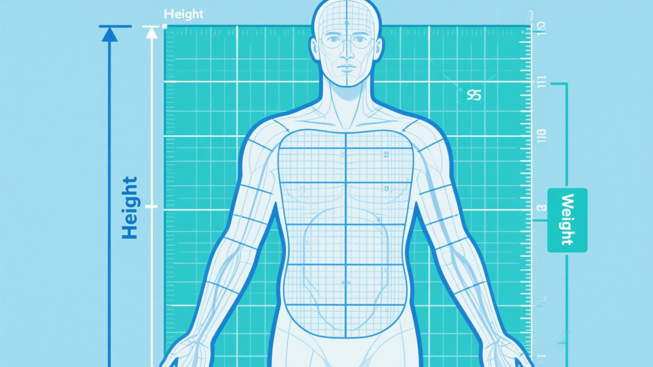 Body surface area calculator showing human body measurement grid