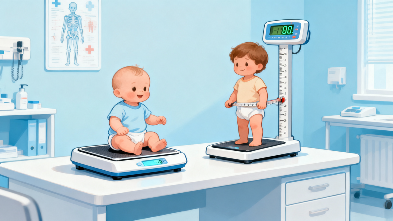 Weight unit converter showing pediatric scale in medical office
