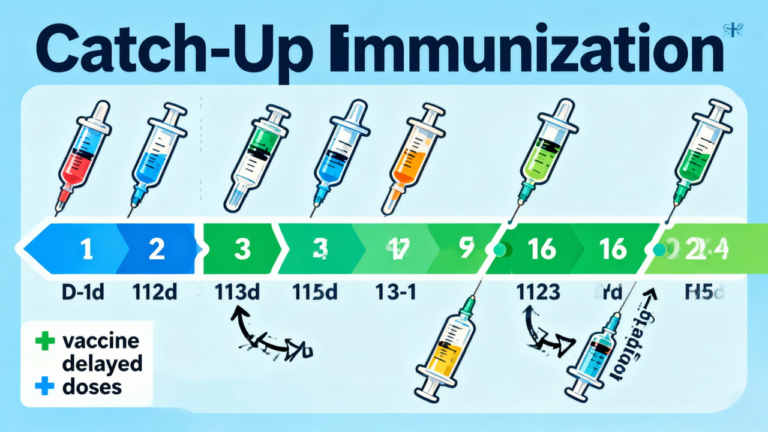 Catch-up immunization schedule chart showing delayed vaccine doses being administered
