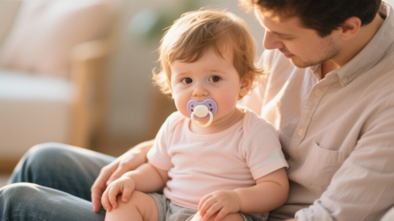 Toddler with pacifier during weaning process showing pediatrician-recommended pacifier weaning age