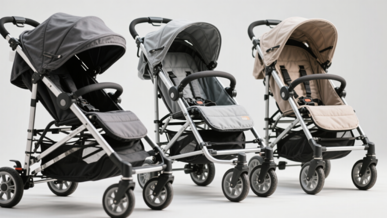 Premium baby strollers comparison showing durable aluminum frames and wheel construction for longevity