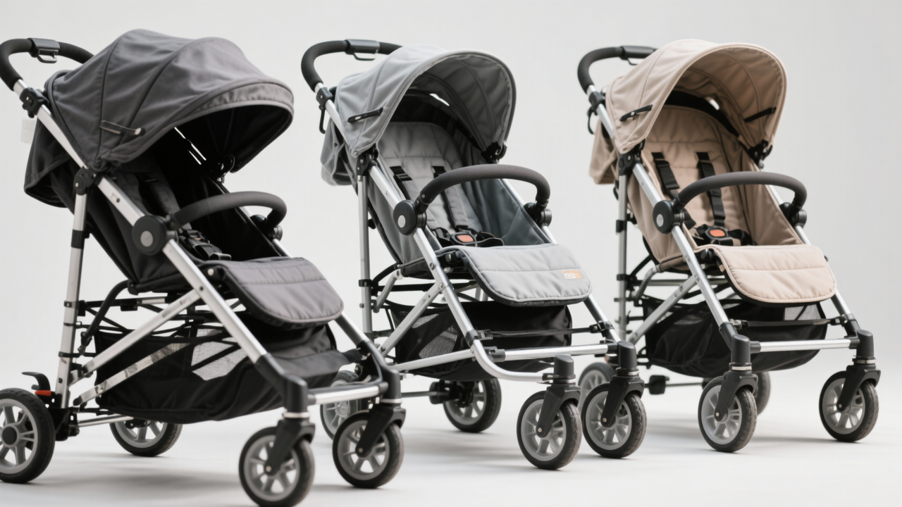 Premium baby strollers comparison showing durable aluminum frames and wheel construction for longevity