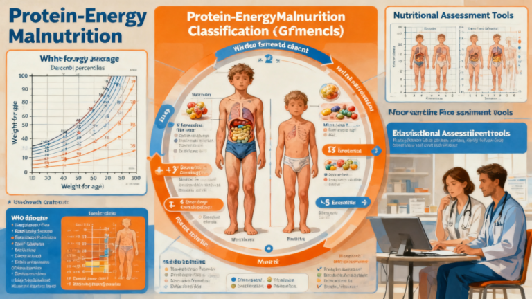 PEM classification calculator showing WHO growth chart with nutritional assessment