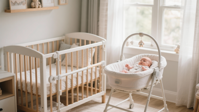 B — pediatrician-reviewed infant sleep guidance from ChildBloomassinet to crib transition