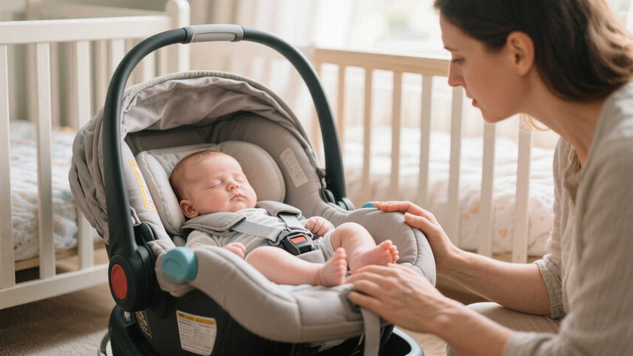 B — pediatrician-reviewed infant sleep guidance from ChildBloomaby sleeps in swing
