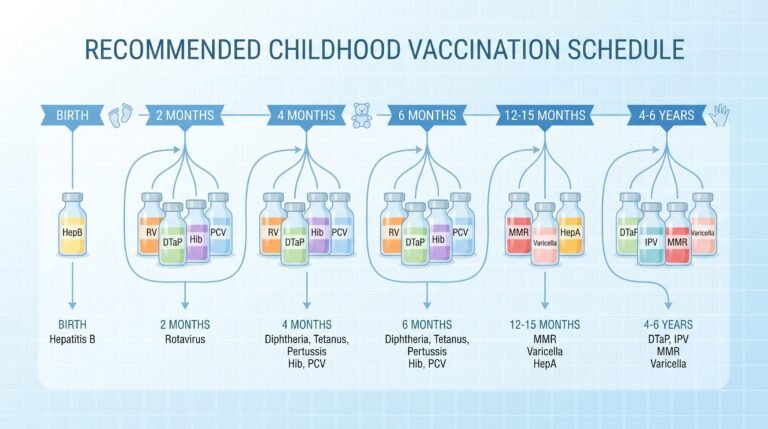 Alternate vaccination schedule timeline chart showing vaccine milestones by age for children