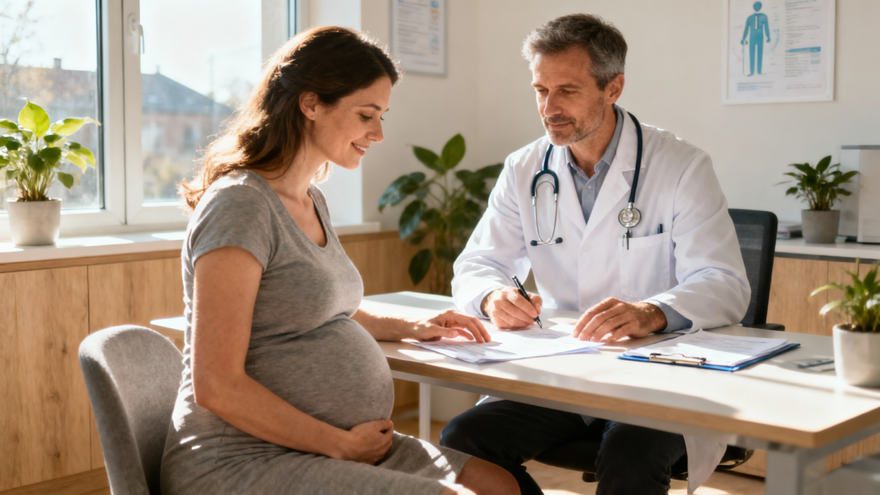 Pregnant woman discussing birth preferences with her obstetrician